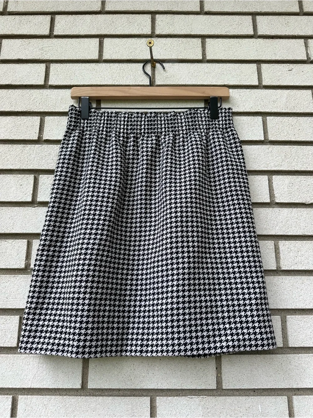 J. Crew Houndstooth Wool Blend Pull On Mini Skirt Elastic Waist Preppy 4